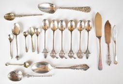 Hallmarked silver, American and other cutlery including two anointing spoons, golf spoon and