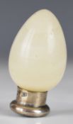 Sampson Mordan & Co novelty hallmarked silver mounted scent bottle, the agate body formed as an egg,