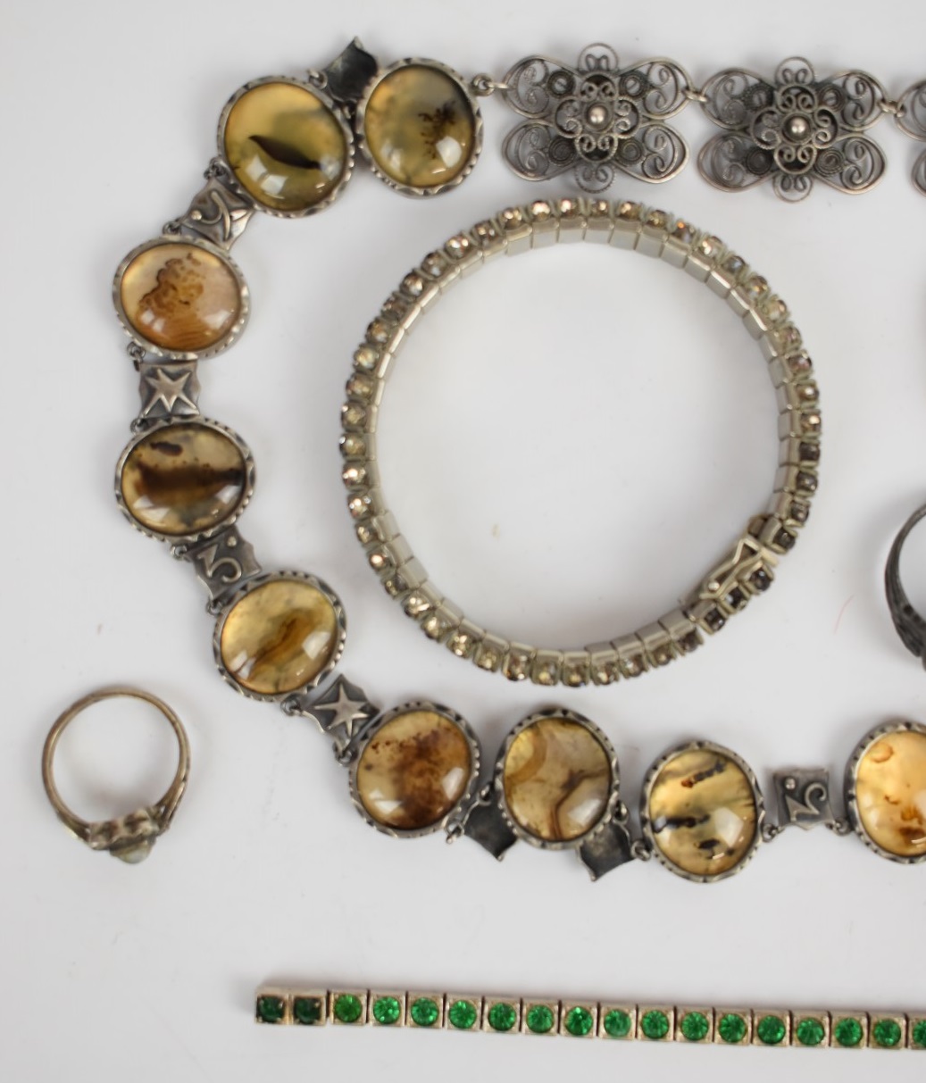 Art Deco German bracelet set with paste, another Art Deco bracelet, Victorian silver ring, six white - Image 2 of 3