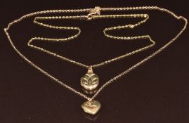 Two 9ct gold chains, 9ct gold locket (4.1g) and a 9ct gold back and front locket