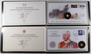 Two 22 carat gold proof miniature gold coins, both 2.0g, in covers with certificates