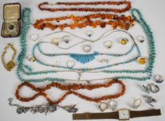 A collection of mainly silver jewellery including fifteen silver rings, Navajo necklaces, silver