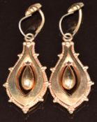 A pair of Victorian yellow metal earrings, 4.6g, 4.8cm