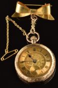 Unnamed 9ct gold keyless winding open faced pocket watch with subsidiary seconds dial, blued