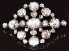 Georgian 9ct gold and silver brooch set with foiled rose cut diamonds, the largest approximately 7.5