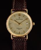 Sovereign 9ct gold gentleman's wristwatch with date aperture, gold hands and hour markers, silver