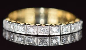 An 18ct gold half eternity ring set with diamonds, 2.8g, size O