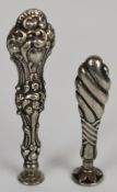 Two silver handled sealing wax seals, one a Victorian example, Birmingham 1891, maker's mark