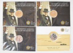 Four Royal Mint Queen Churchill and WW1 fine silver £20 coins, in presentation packs