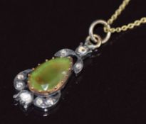 Georgian gold pendant set with nephrite jade and rose cut diamonds in a foiled setting, on 9ct