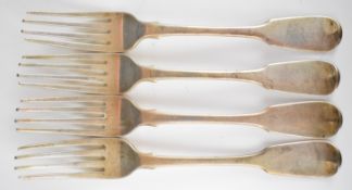 Set of four Georgian hallmarked silver Fiddle pattern table forks, London 1825, maker Charles