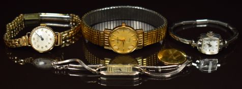 Four various ladies wristwatches, two Hamilton and Gruen 14ct white gold and Ingersoll and one