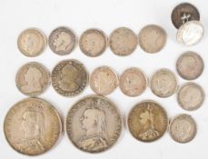 Approximately 50g of Victorian and later pre 1920 English silver coinage, some gradable examples