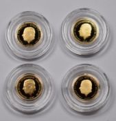 Four Charles III ⅛ sovereign gold coins, all in capsules and Hattons of London boxes