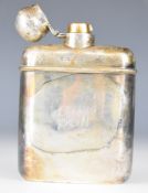 Early 20th century hallmarked silver hip flask with pull off cup and hinged bayonet lid,