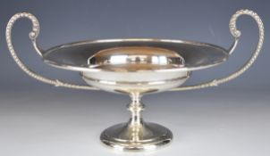 George V hallmarked silver twin handled pedestal comport or tazza with beaded decoration to the