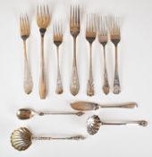 Victorian and later hallmarked and other silver cutlery, most hallmarked but one marked 830 and