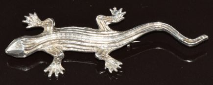 Zoomorphic silver brooch in the form of a lizard, indistinctly marked silver to rear of tail, length