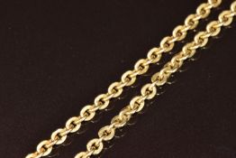 A yellow metal necklace / chain made up of oval links (tests as 9ct gold), 29.5g, 84cm