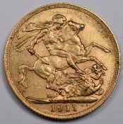 1911 George V gold half sovereign