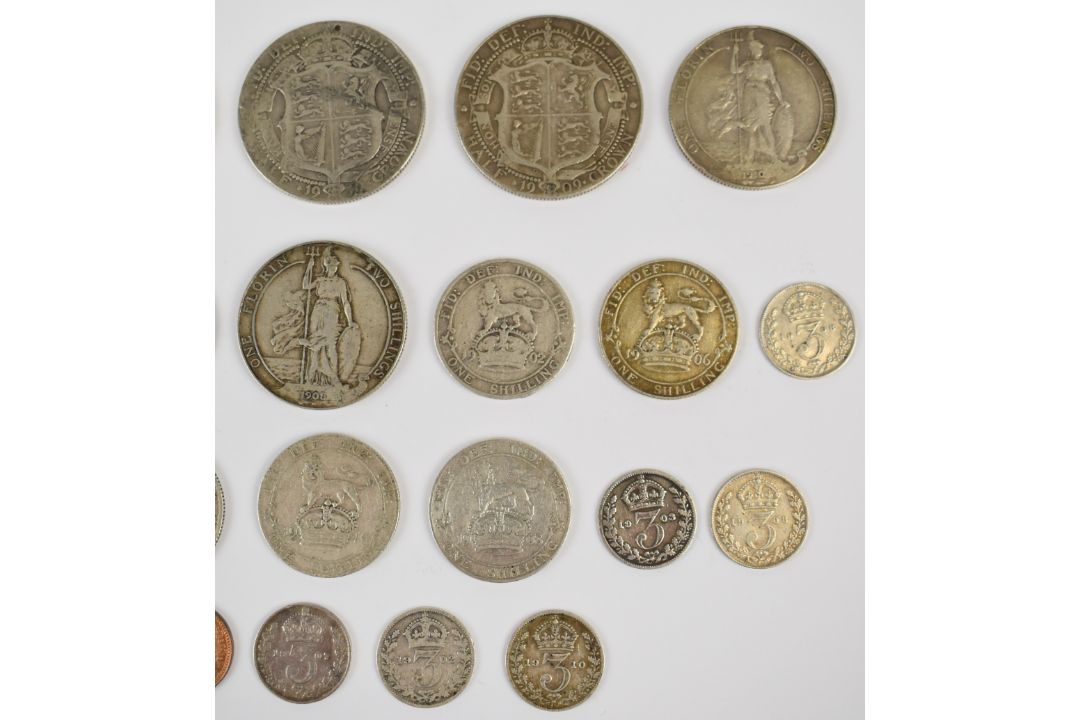 A quantity of Edward VII silver coinage to include half crowns 1907, 1909, 1910, florins 1908 and - Image 3 of 3