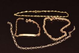Four damaged 9ct gold bracelets, 7.5g