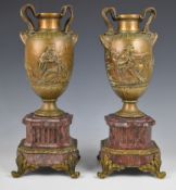 Ferdinand Barbedienne (1810-1892) pair of bronze and marble urns, decorated with classical scenes