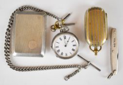 Art Deco hallmarked silver match case, Birmingham 1927, hallmarked silver folding knife,