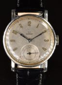 Omega gentleman's wristwatch with subsidiary seconds dial, blued hands, gold Arabic numerals, silver