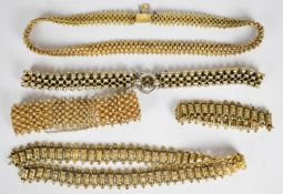 Five pieces of silver jewellery including filigree necklace with matching bracelet, necklace with