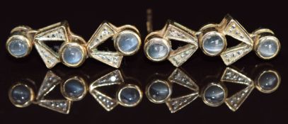 A pair of 9ct gold earrings set with spinel and diamonds, 3.3g