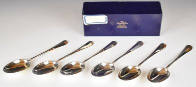 George VI set of six hallmarked silver Hanoverian rat tail pattern table spoons, London 1939,