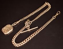 A c1900 9ct rose gold double Albert with gold plated locket, 19.9g, 38.5cm