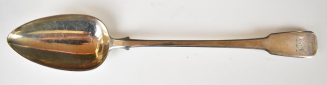 Georgian hallmarked silver fiddle pattern basting spoon, London 1811, maker Stephen Adams II, length
