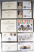 Six coin and stamp cover folders by Harrington & Byrne comprising '2021 Silver Coins of the World'
