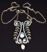 Austro Hungarian silver gilt necklace set with white enamel and pearls, 10.6g