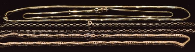 Four 9ct gold chains, 10g