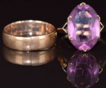 A 9ct rose gold wedding band / ring and 9ct gold ring set with paste, 5.1g, sizes L & M