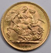 1904 Edward VII gold full sovereign with Melbourne mint mark