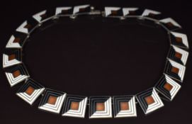 Silver necklace set with enamel by Margot de Taco, 87g, 38.5cm long