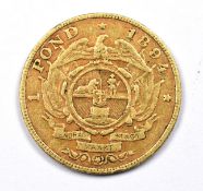 1894 South African 1 Pond gold coin, weight 8g