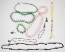 Aventurine quartz and silver necklace and matching bracelet, rose quartz and silver necklace and