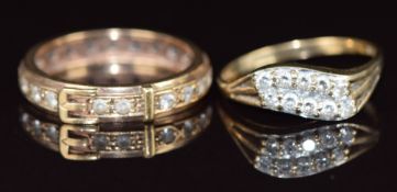 Two 9ct gold rings set with spinel and cubic zirconia, 4.9g, size P