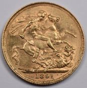1891 Queen Victoria gold full sovereign with Sydney mint mark