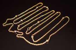 A c1900 9ct rose gold guard chain with faceted beads, 21.8g, 150cm