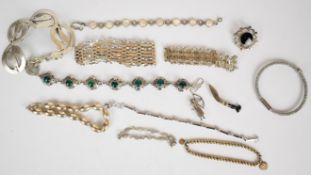 Nine silver bracelets including Links of London, mother of pearl, gate bracelet, green agate, etc, a