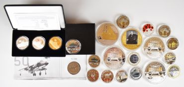 A collection of military, aircraft and ship related silver plated picture coins, some in cases