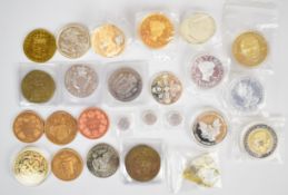Various 'fantasy' crown sized coins including Edward VIII, together with three miniature silver