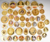 A large collection of Royal commemorative and other gold plated picture coins including 100mm