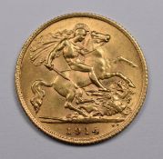 1914 George V gold half sovereign.